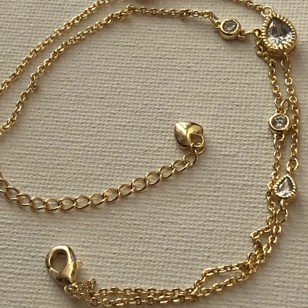 Gold Tone Layered Teardrop & Crystal Ankle Bracelet